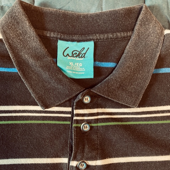 Wckd Men's Size X-Large Polo Shirt Colorful Striped Black Short Sleeve - Picture 3 of 7